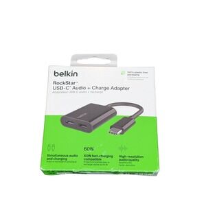 Aa2U Belkin RockStar USB-C Audio with USB-C Charge Adaptor, 60W, Black